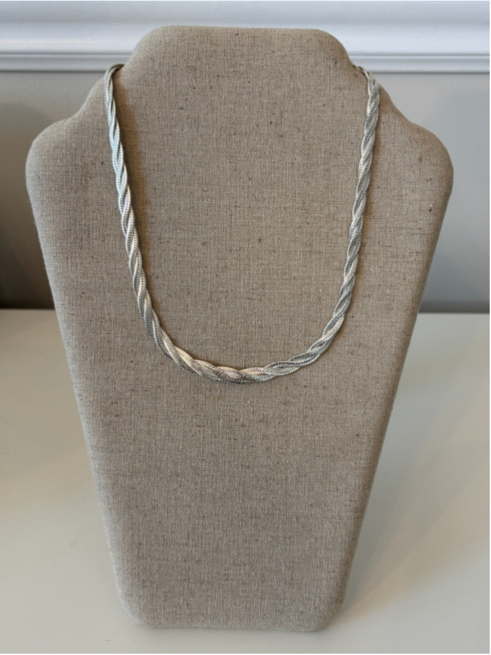 Vintage Napier Braided Herringbone Chain Necklace Silver Tone